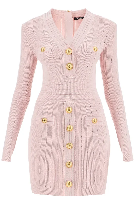 BALMAIN knitted mini dress with buttons Fashionable A-Line Mini Dress