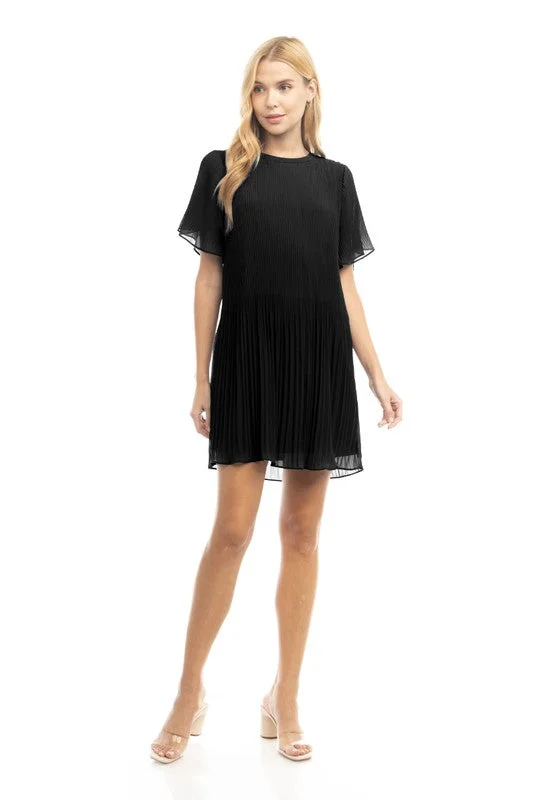 LBD Pleated Mini Dress-Black Elegant Tulle Mini Dress