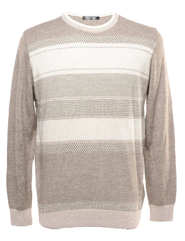 Light Brown Jumper - L Graphic Sweater Embroidered Appliqued