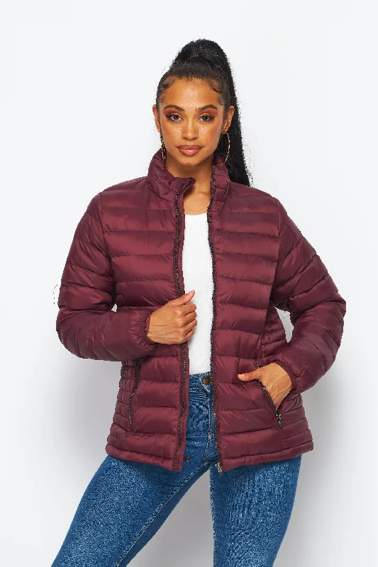 Women's Soft Coated Winter Puffer Jackets-LJ640 - BURGUNDY Anorak Shell Jacket Lightweight Jacket