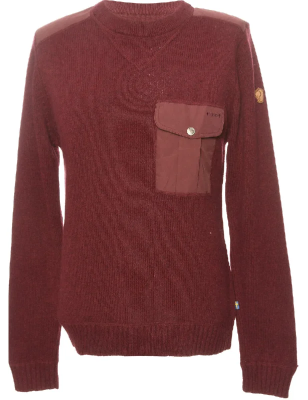 Long Sleeved Maroon Jumper - L Ribbed Striped Patterned