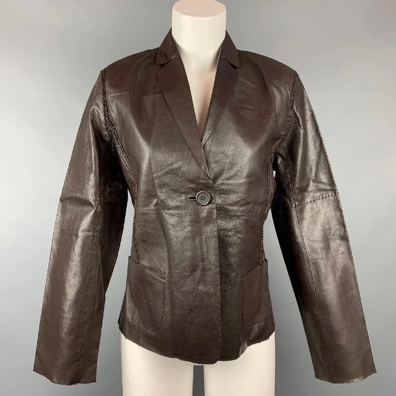 MAXSTUDIO Size S Brown Leather Jacket Belted Jacket Elasticated Jacket Padded Jacket