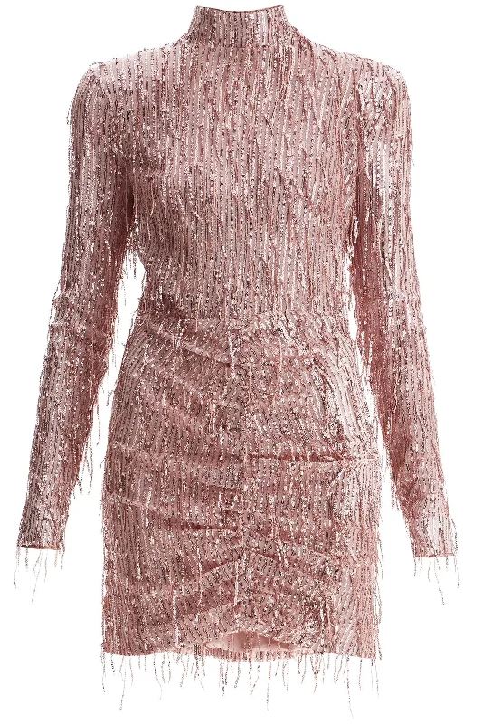 Mini Dress With Sequin Fringe Details Elegant Silk Mini Dress