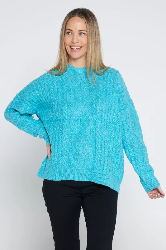 Miranda Cable Knit Jumper - Aqua Stylish Fashionable Trendy