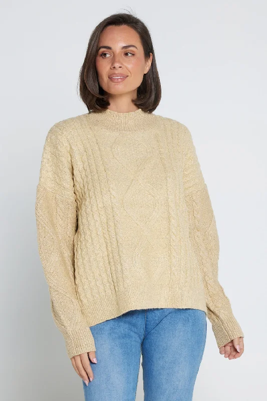 Miranda Cable Knit Jumper - Sand Spandex Blend Rayon Blend Denim Blend