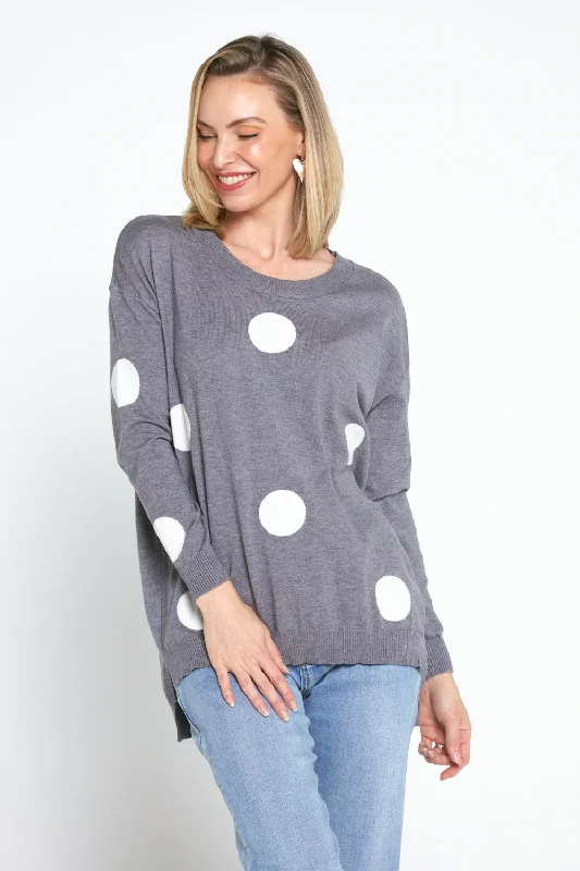 Naomi Jumper - Grey Spot Ribbed Striped Patterned