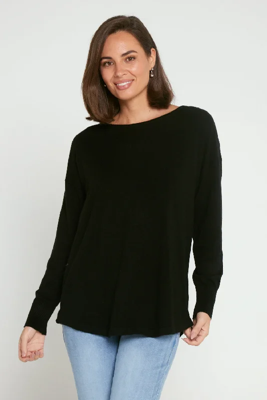 Nola Knit Jumper - Black Ribbed Striped Patterned