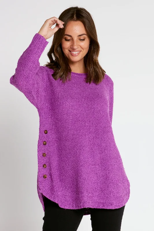 Paris Knit Jumper - Magenta Zippered Buttoned Snapped