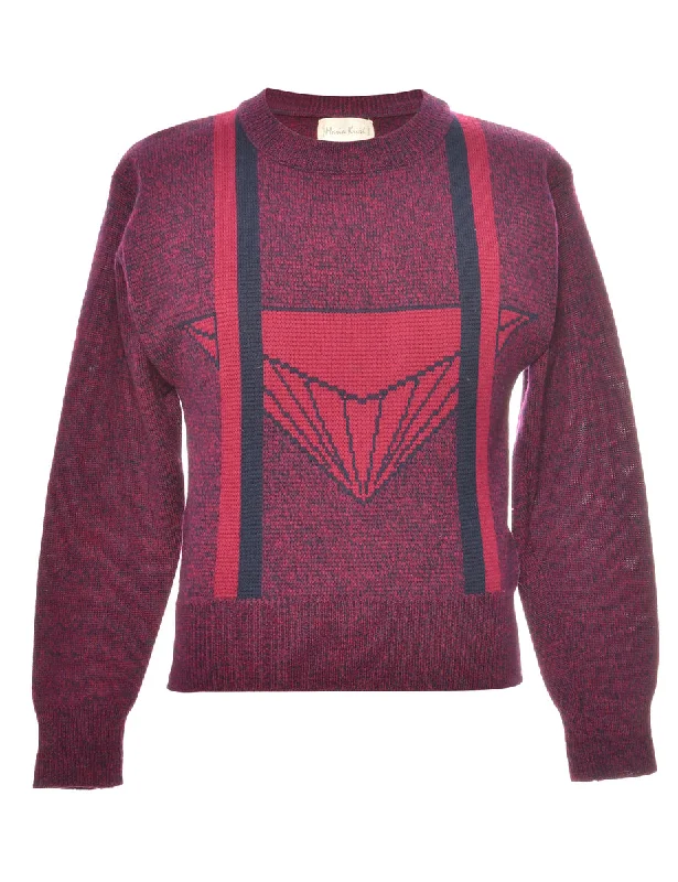 Patterned Maroon & Purple Diamond Design Jumper - S Toggled Drawstring Belted