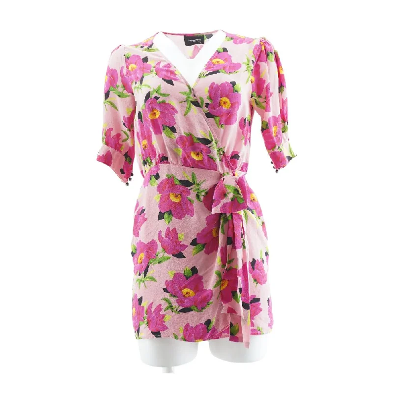 Pink Floral Mini Dress Cozy Knitted Mini Dress