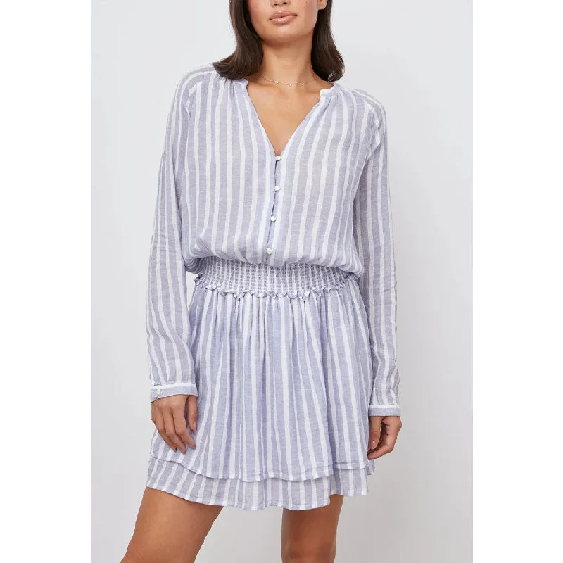 RAILS Jasmine Mini Dress XS Blue White Rhone Stripe V Neck Linen Blend NWT Stylish Short Sleeve Mini Dress