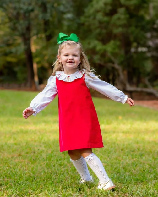 Girl's Red Corduroy Basic Christmas Jumper Elegant Classic Vintage