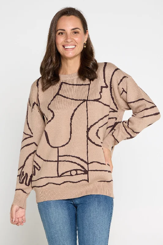 Rena Knit Jumper - Mocha Print Lightweight Heavyweight Midweight