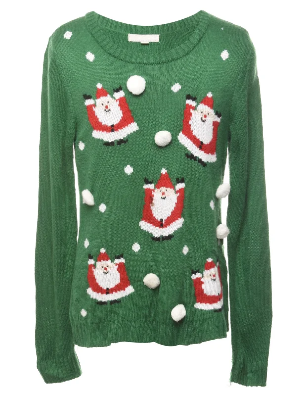 Santa Claus Christmas Jumper - L Velvet Chenille Corduroy