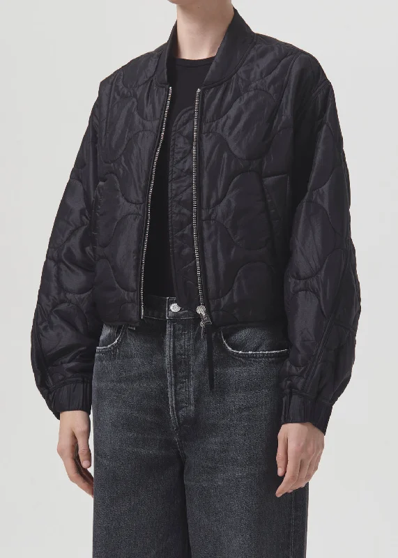 Shoreditch Ski Club x AGOLDE Iona Quilted Jacket in Black Anorak Shell Jacket Lightweight Jacket