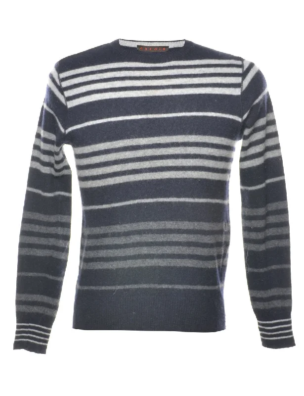 Striped Navy Jumper - M Oversized Loose Flowy