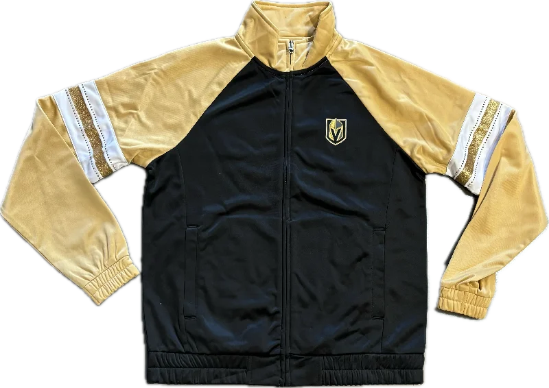 Vegas Golden Knights Women's Rhinestone Stripe Track Jacket Nylon Jacket Polyester Jacket Spandex Jacket