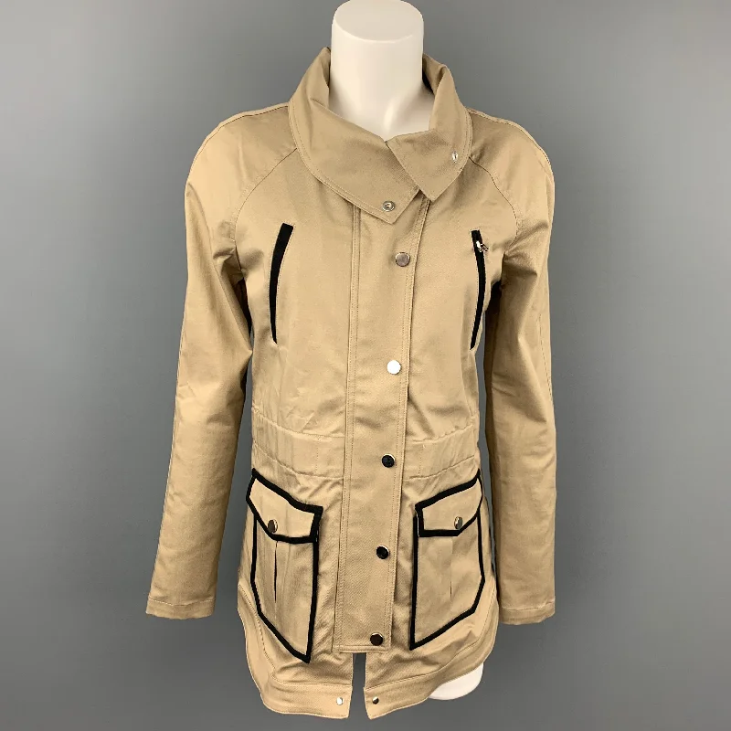 VERONICA BEARD Size 4 Khaki Cotton / Polyurethane Jacket Hooded Jacket Caped Jacket Shawl Collar Jacket