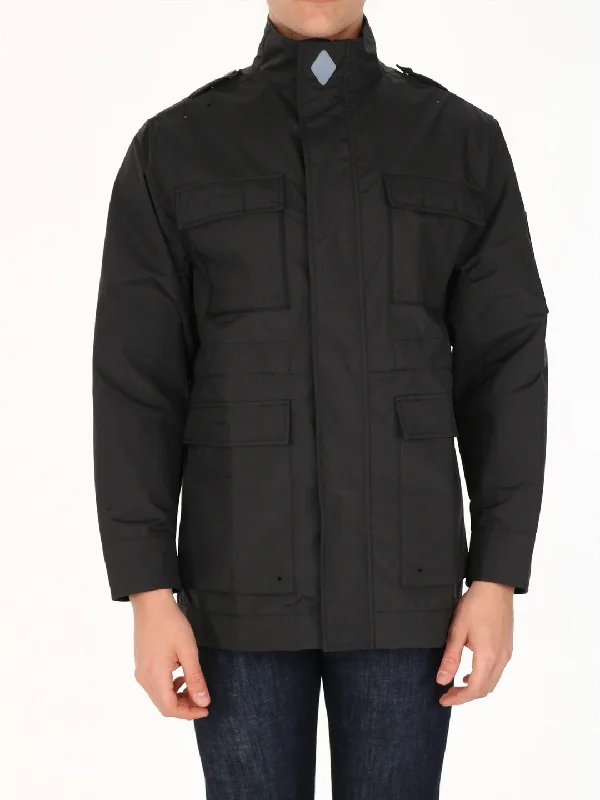 Windproof Jacket 4 Pockets Black Front Pockets Side Pockets Patch Pockets