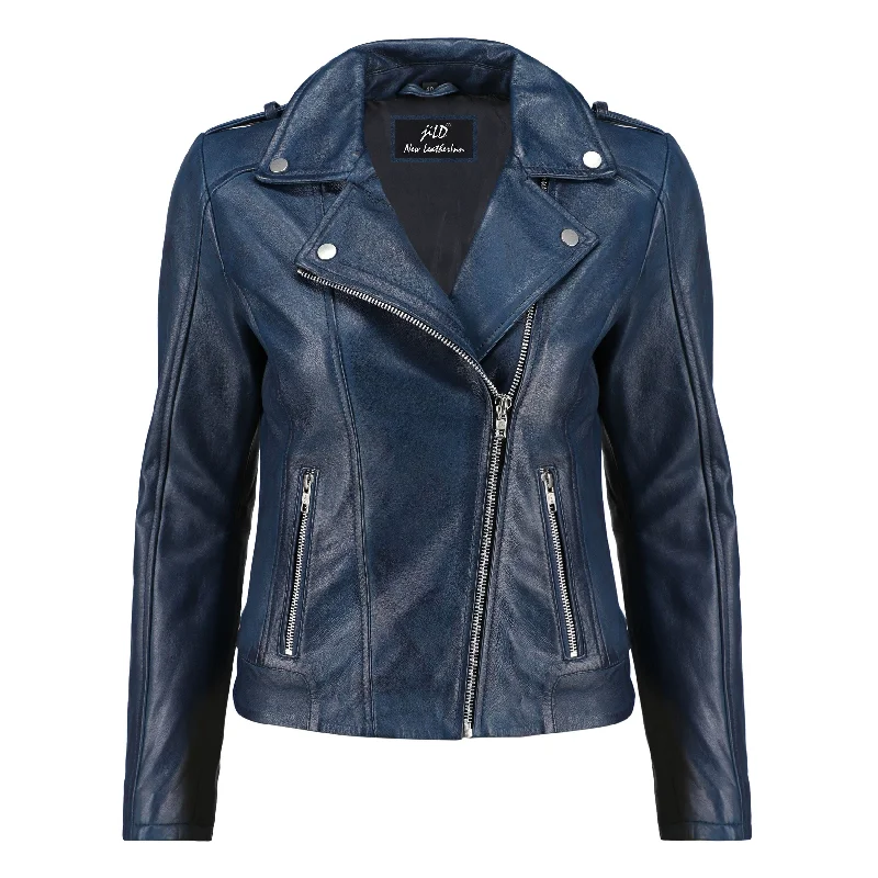 Women's Handwaxed Biker Style Motorcycle Zip-Up Leather Jacket Fitted Jacket Loose Jacket Oversized Jacket