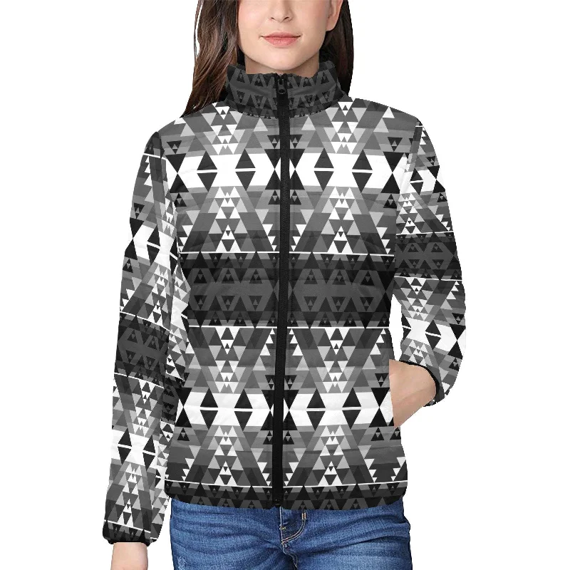 Writing on Stone Black and White Women's Stand Collar Padded Jacket Fleece Fabric Down Fabric Feather Fabric