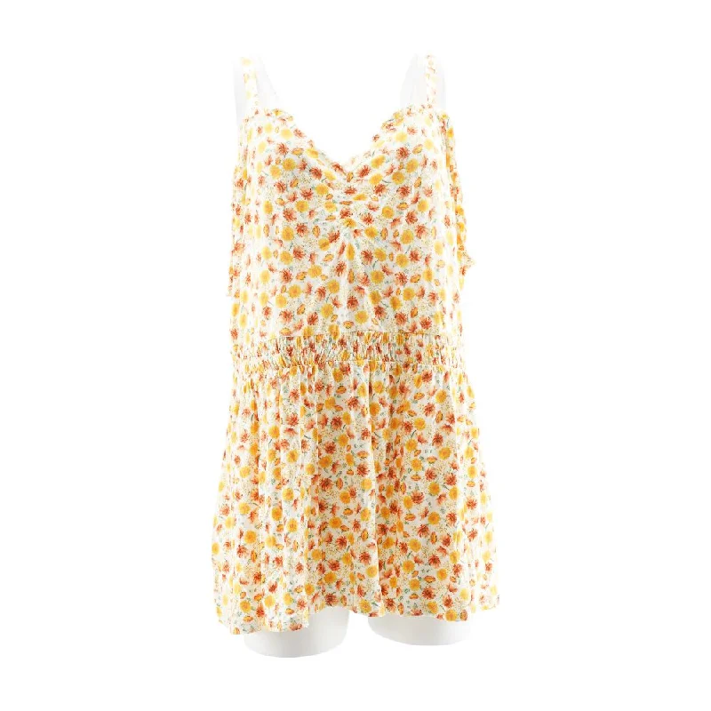 Yellow Floral Mini Dress Trendy Button-Detail Mini Dress