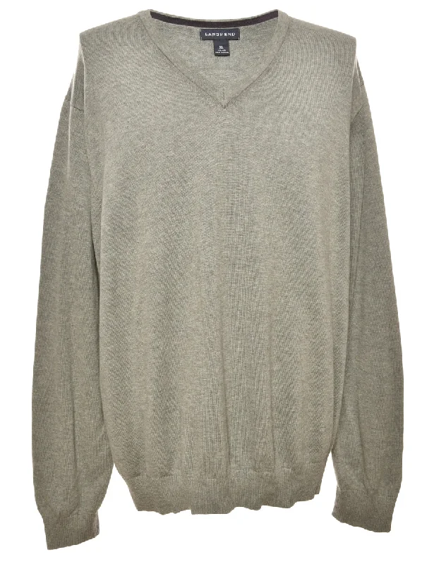 Grey Land's End Long Sleeved Jumper - XL Collared Crew Neck Turtle Neck