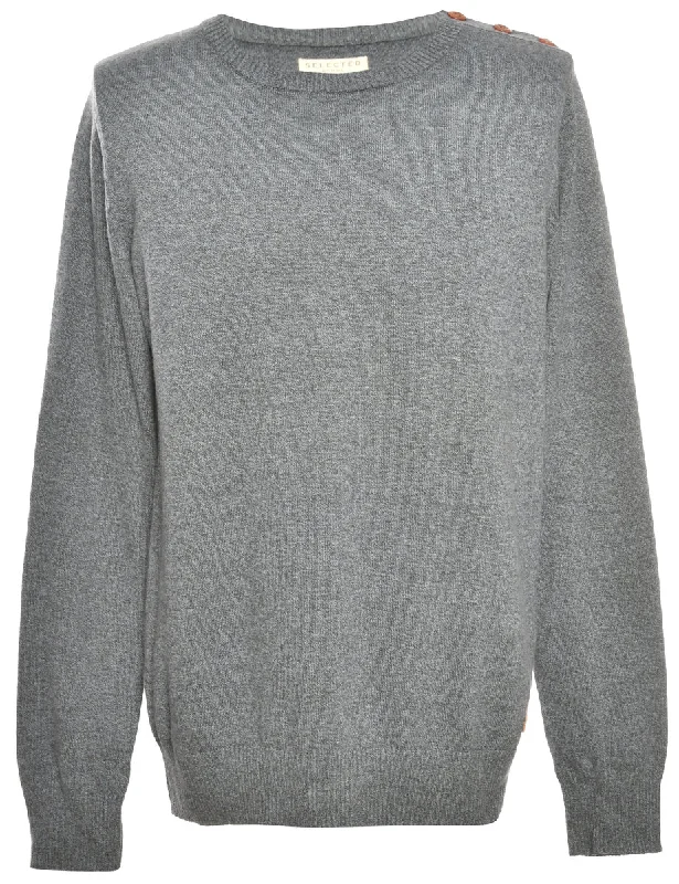 Long Sleeved Grey Knit Jumper - L Elegant Classic Vintage