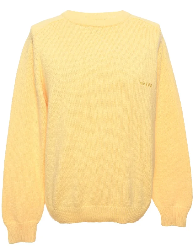 Long Sleeved Yellow Jumper - L Satin Blend Silk Blend Wool Blend