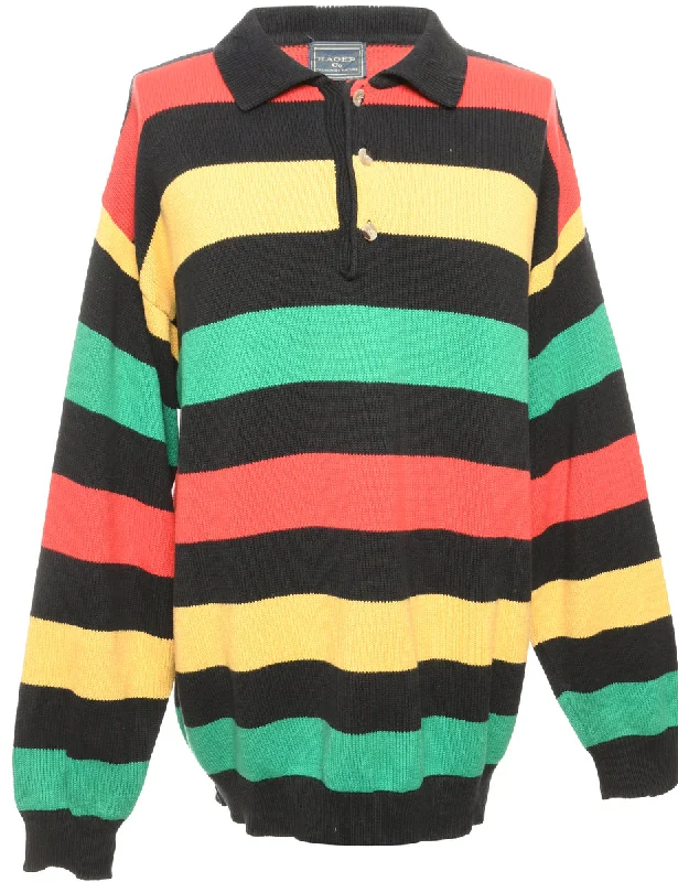 Patterned Multi Colour Jumper - L Lace Blend Ribbed Blend Corduroy Blend