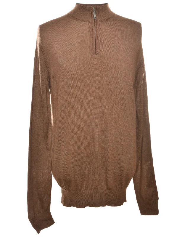 Quarter-Zip Brown Jumper - S Wool Sweater Cotton Sweater Cashmere Sweater