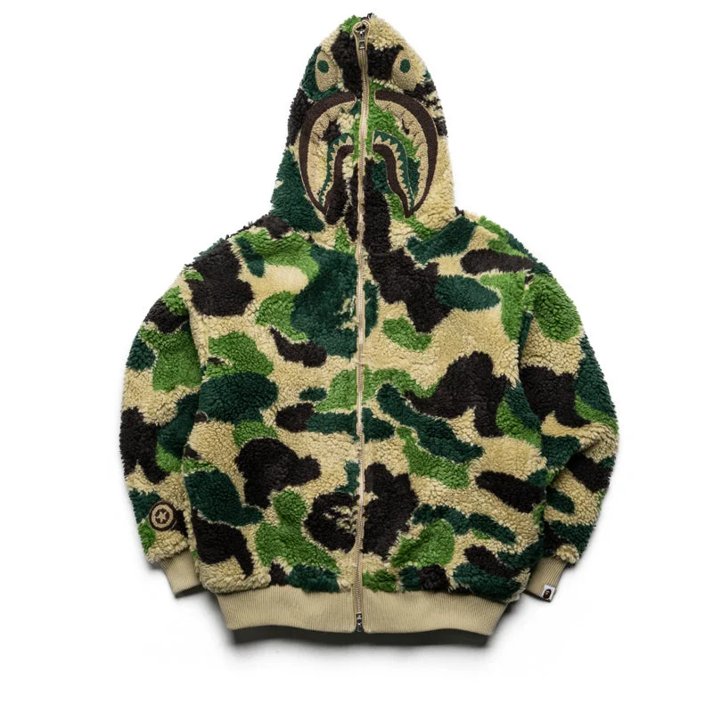 A Bathing Ape ABC Camo Sherpa Shark Full Zip Hoodie - Green Hoodie with Magnetic Closure Innovative Modern