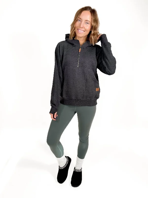 Averley Hooded Fleece- BLACK Hoodie with Hem Drawcord Adjustable Customizable