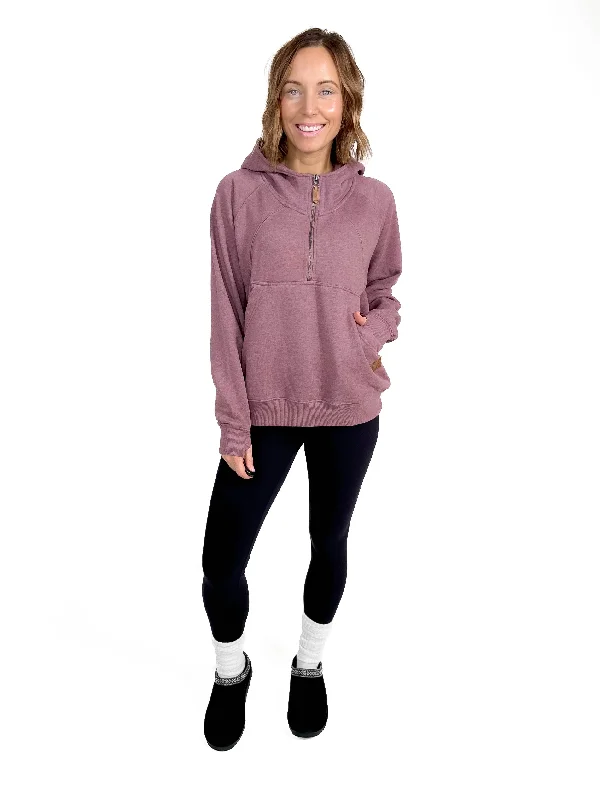 Averley Hooded Fleece- MAUVE Hoodie with Raw Hem Edgy Unfinished