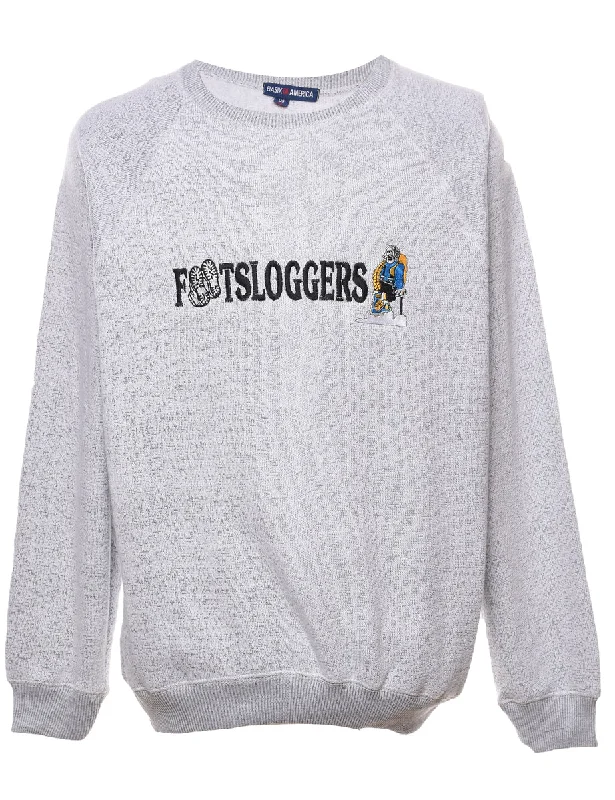 Light Grey Footsloggers Embroidered Sweatshirt - XL Hoodie with Button Placket Classic Preppy