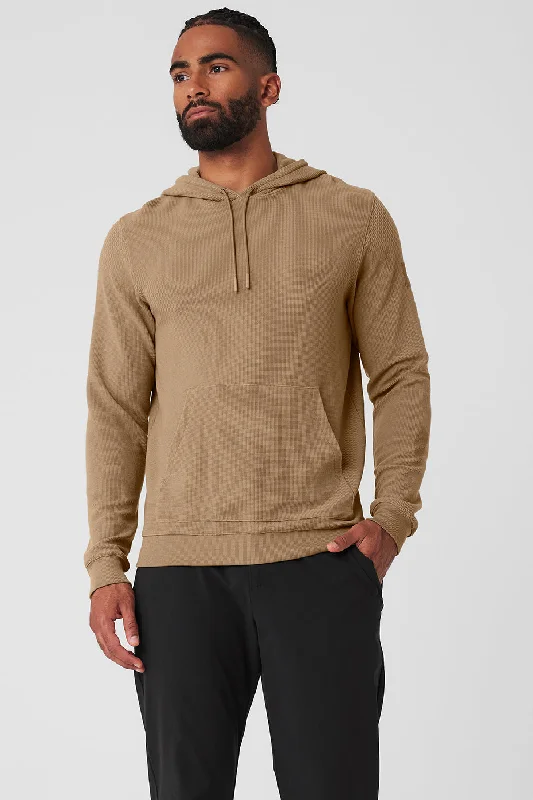 Micro Waffle Fast Break Hoodie - Gravel Hoodie with Hem Raw Edge Edgy Unfinished