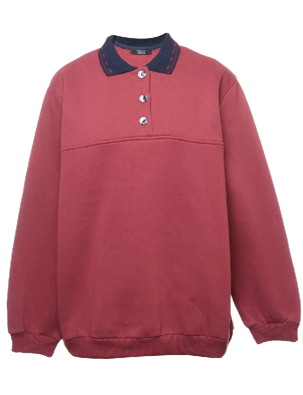 Maroon & Navy Collar Detail Plain Sweatshirt - L Hoodie with Reflective Safety Nightwear