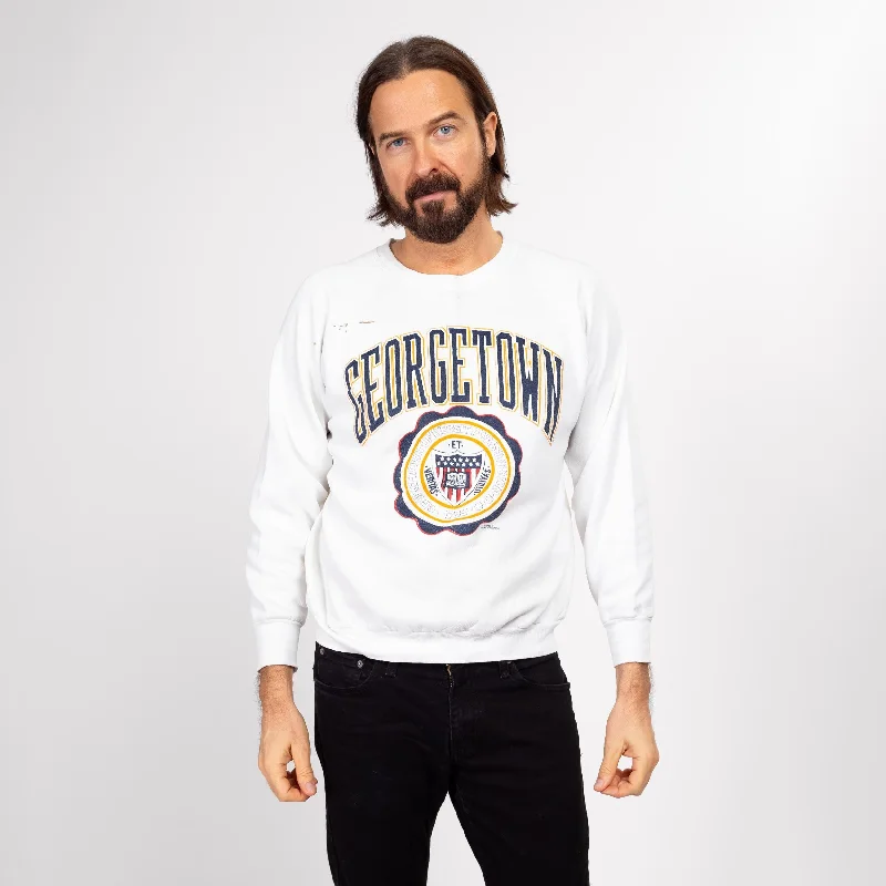 Medium 80s Georgetown University Distressed Crewneck Sweatshirt Hoodie with Ribbed Hem Stretchable Secure