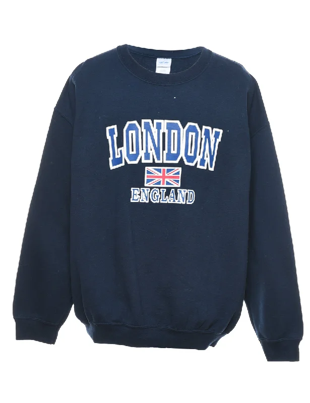 Navy London Printed Sweatshirt - XL Hoodie with Gradient Ombre Colorful