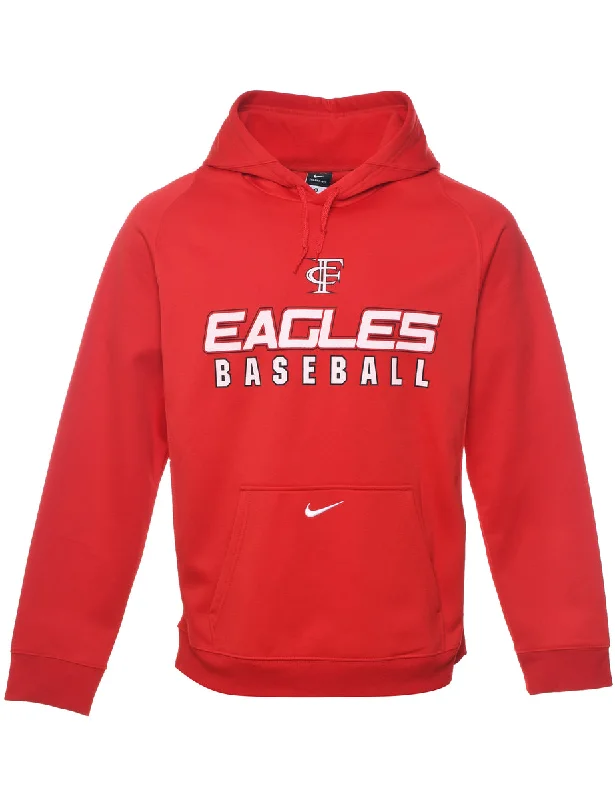 Nike Red & White Printed Baseball Design Dri-Fit Hoodie  - M Hoodie with Hem Embroidery Detailed Premium