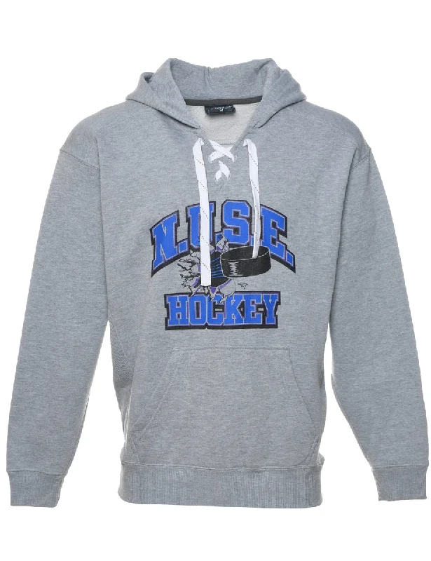 NUSE Hockey Printed Blue & Grey Hoodie - M Hoodie Sweatshirt Pullover