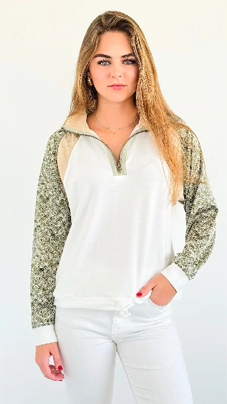 Patchwork Charm Quarter-Zip Sweatshirt Hoodie with Neon Bright Vibrant