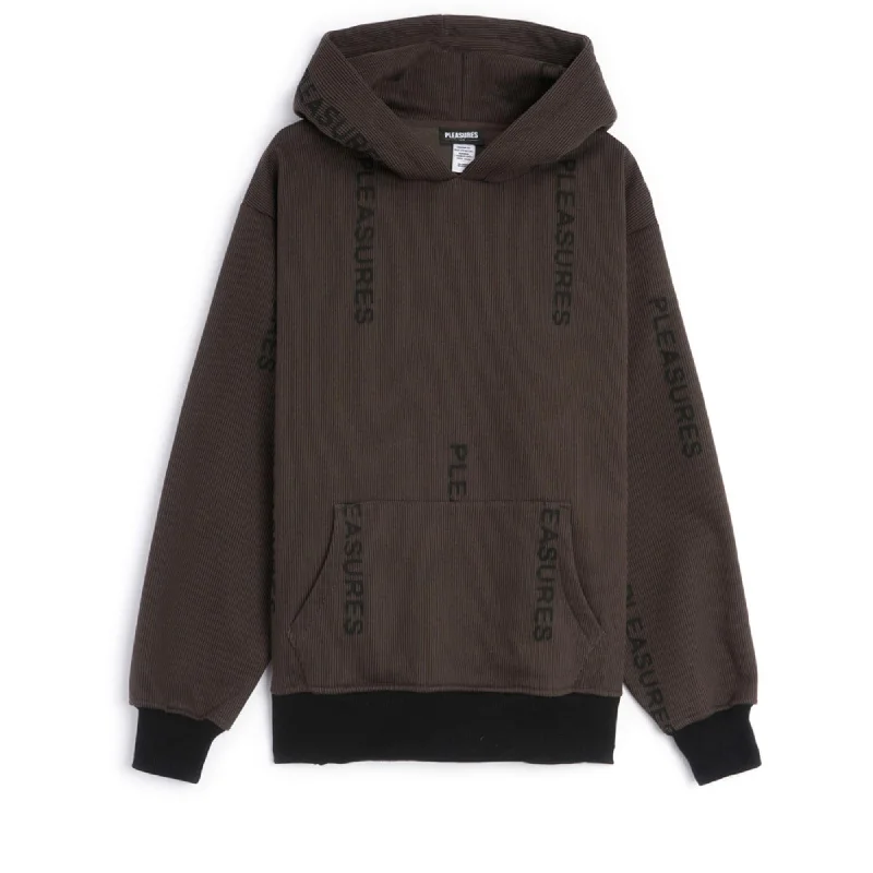 Pleasures Mobile Pinstripe Hoodie - Brown Hoodie with Metallic Shiny Futuristic