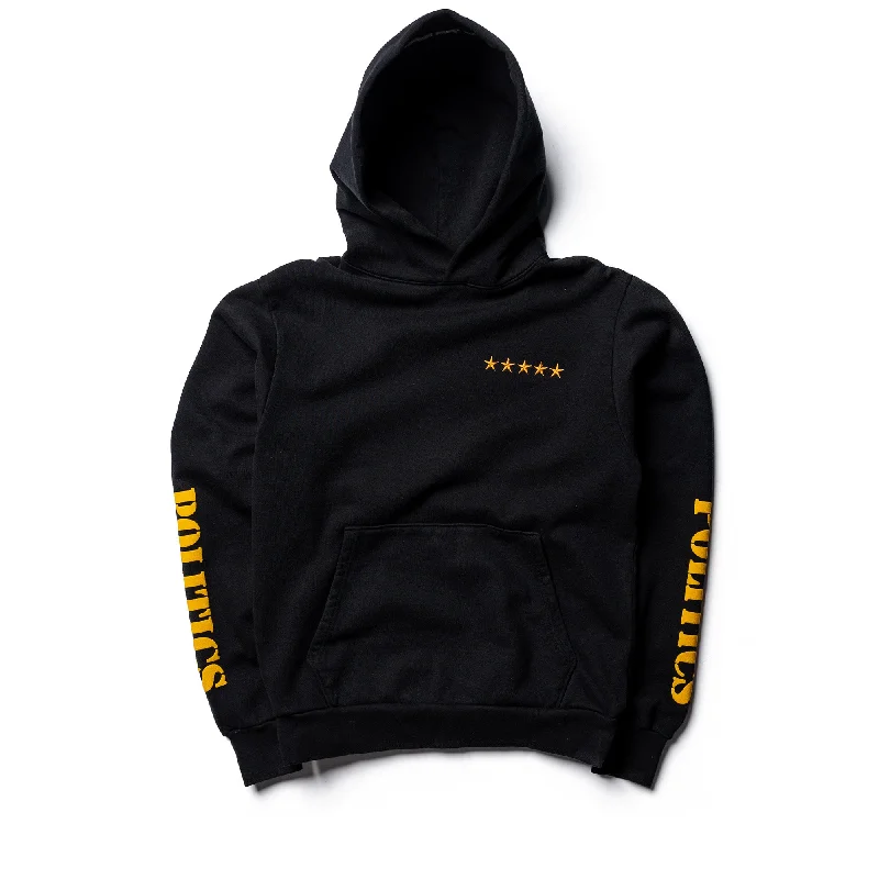 Politics Civvies 5 Star Fleece Hoodie - Black Hoodie with Applique Textured Unique