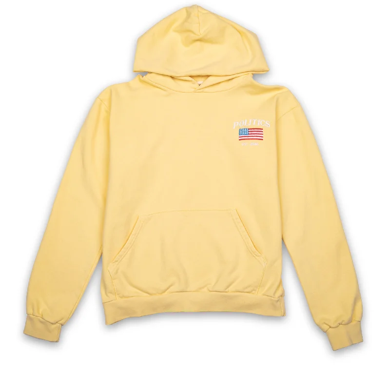 Politics American Flag Hoodie - Yellow Hoodie with Set-In Sleeves Structured Classic