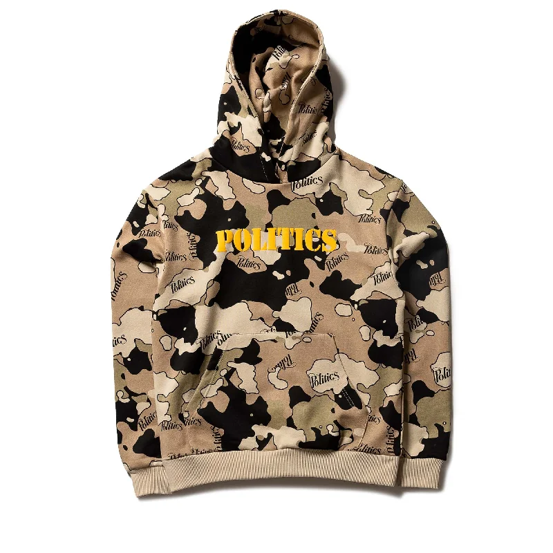 Politics Beret Hoodie - Camo Hoodie with Hem Detail Decorative Unique