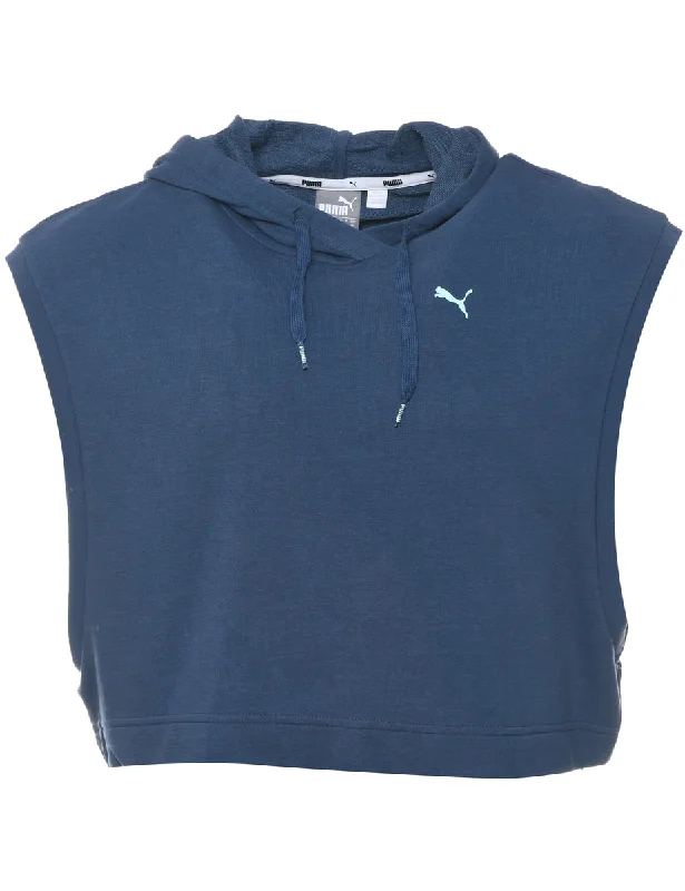 Puma Navy & White Cropped Hooded Sweatshirt - M Hoodie with Ribbed Cuffs Snug Fit Comfort