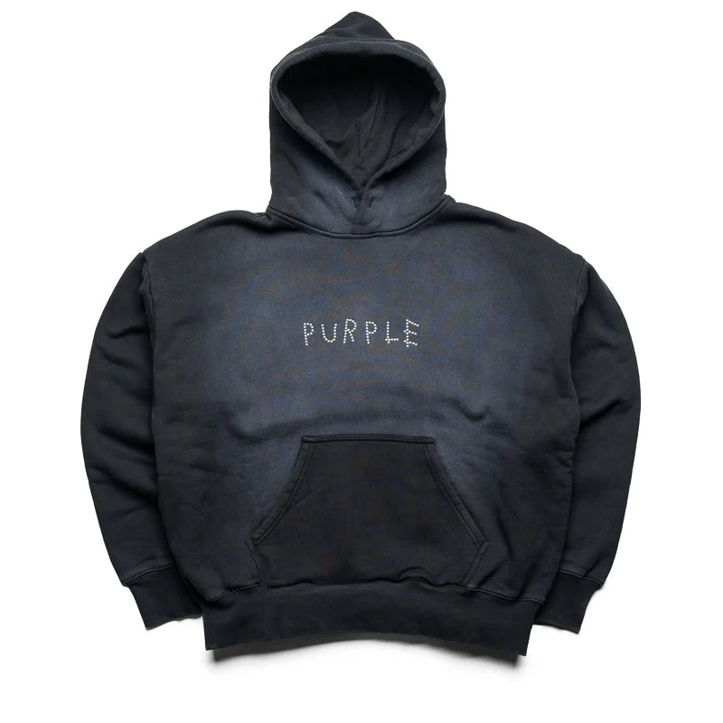 Purple Brand Studded Scratch Hoodie - Black Hoodie with Embroidery Detailed Premium