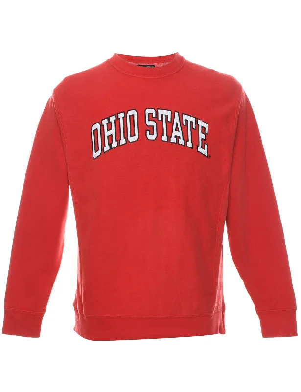 Red Ohio State Printed Sweatshirt - S Hoodie with Exposed Zipper Edgy Industrial