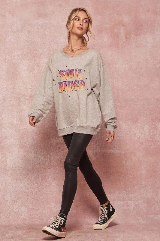 Soul Rider Vintage Graphic Tunic Sweatshirt Hoodie with Frayed Bohemian Relaxed